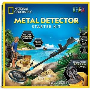 National Geographic Starter Metal Detector Kit for Kids - Kids Metal Detector with 7.4" Waterproof Coil & Trowel, Lightweight Gold Detector, Beach Detecting, Gift for Boys & Girls