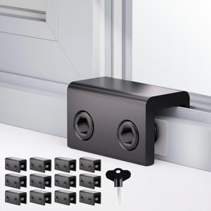 Window Locks, 12 Sets Sliding Window Locks, Sliding Door Lock, Childproof Safety Window Lock Clamps Window Bar or Home School and Office Black