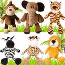 Zhanmai 6 Pieces Safari Stuffed Animals Plush Jungle Animal Toys Set for Boys Girls, Lion Elephant Zebra Giraffe Tiger Monkey for Animal Themed Parties Student Award