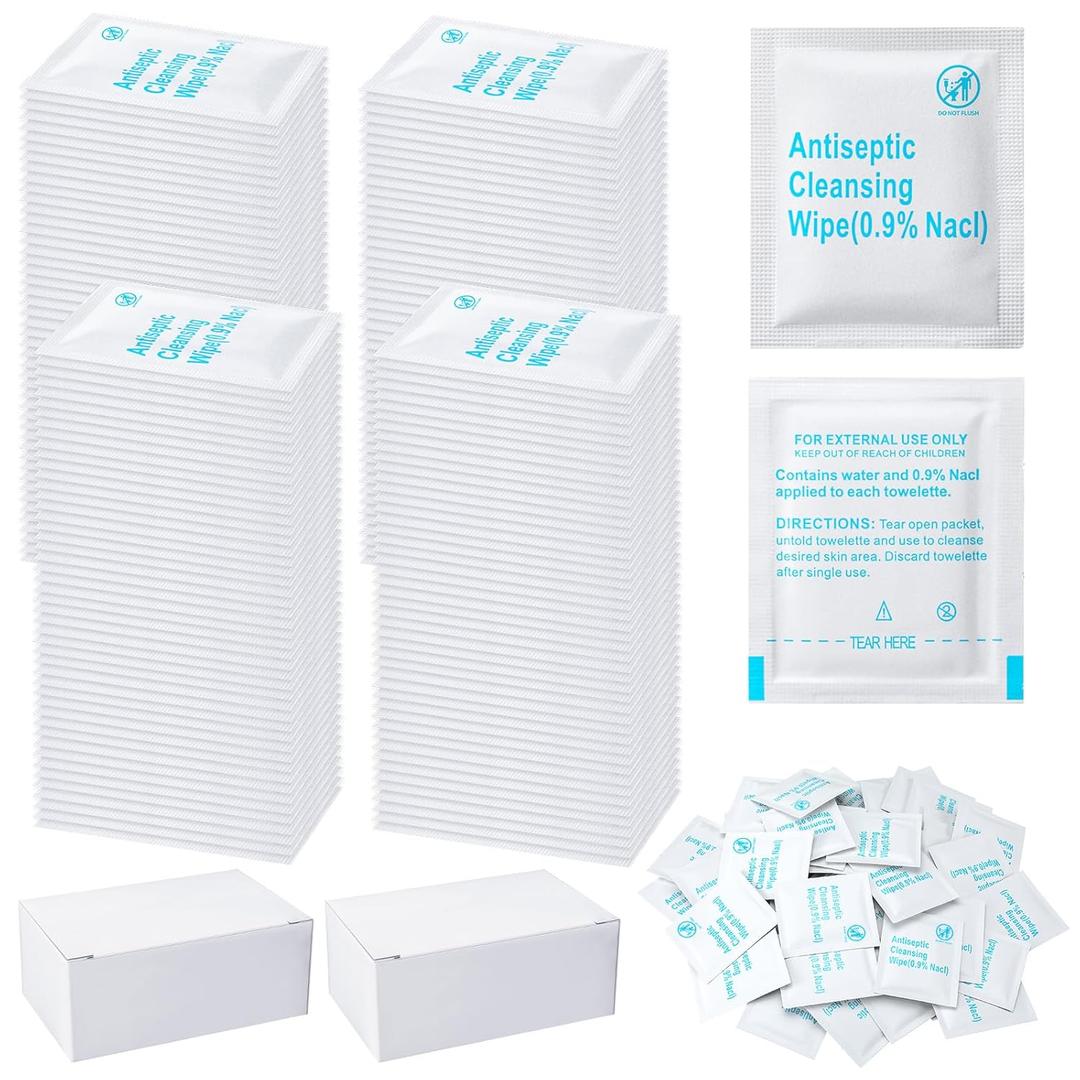 Treela 150 Pcs Sterile Saline Wipes Antiseptic Cleansing Individually Wrapped Travel Wet Wipes Unscented Cleansing Face Eye Wound Aftercare Swabs for Adult Travel Individual Packet