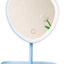 Vanity Mirror, Heart-Shaped Makeup Mirror with Three-Level Dimming and LED Lights for Girls and Students (Blue)