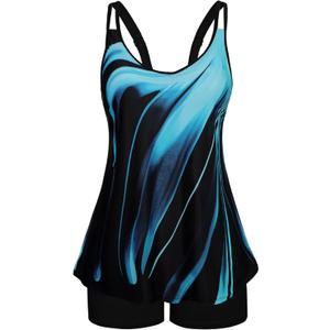 Arolina Tankini Swimsuits for Women Tummy Control Two Piece Bathing Suits Flowy Swim Tops with Boy Shorts (X-Large, Blue Oblique Stripes)