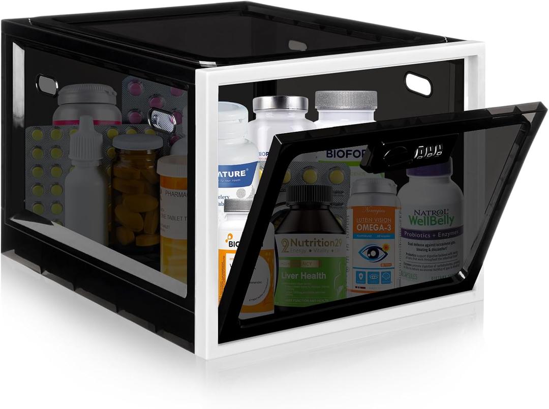 Medicine Lock Box for Safe Medication, Premium Material Lockable Storage Box Locking Organizer Bin with Combination Code for Fridge Food/Snacks/Phone/Tablet Jail/Home/Office Storage Lockers (White)