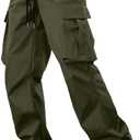 Comdecevis Men's Casual Cargo Pants Workout Joggers Stretch Sweatpants Hiking Drawstring Tactical Pants with Multi Pockets (Large, Army Green)