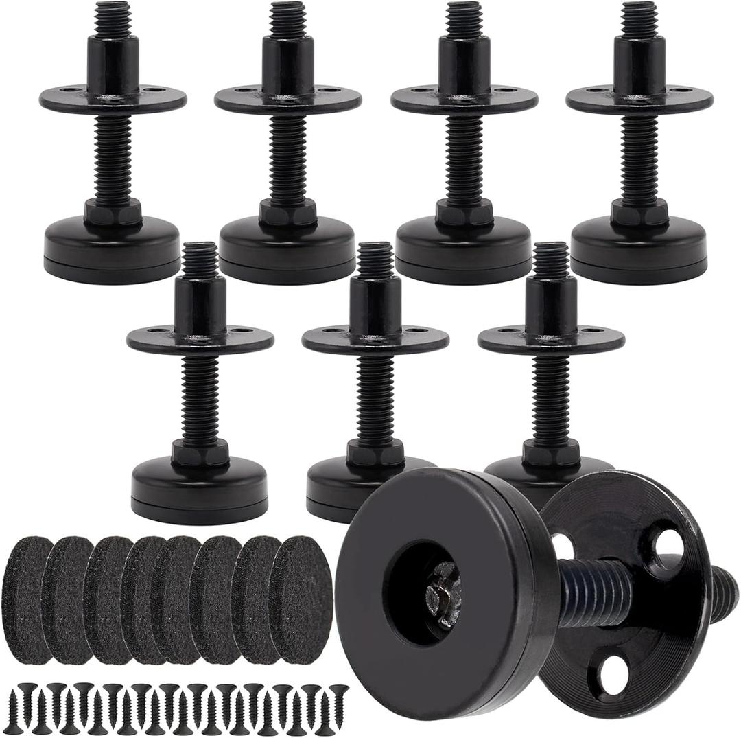 NEWBYTEK Furniture Leveling Feet Heavy Duty, Adjustable Furniture Feet Levelers Screw on Heavy Duty Desk/Chair/Cabinet/Dresser/Bench Leg Leveler, Round T-Nut Kit 3/8-16 Thread (8 Pack, Black)