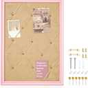 DoubleFill Pink Bulletin Board 21" x 27" Pink Linen Fabric Decorative Board Hanging Memo Boards with 20 Pushpins for Women Office Large Cork Bulletin Boards for Home & Office Wall Decor Photos Display, 29.5" x 20.5"