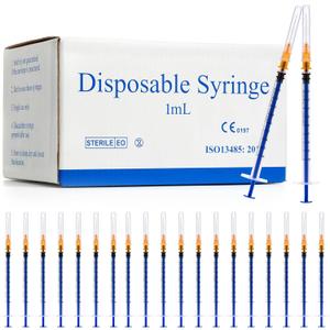 100 Pack 1ml Syringes with Needle - 25G 1 inch Disposable 1cc Syringe for Scientific Lab Use, Sterile Individually Wrapped
