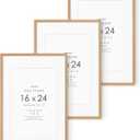 16x24 Poster Frame, Solid Oak Wood 16x24 Frames with Mat to 12x18, 16x24 in - 3P