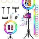 STALLY 13.3" Ring Light with Stand, Music Mode, 75" Tall with 3 Phone Holder, 3 CCT Modes & 48 RGB Color Modes, Ring Light Tripod for iPhone with Wireless Remote, Great for Photograph/Makeup/TikTok