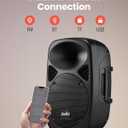 Moukey MPA80 PA System, 8 Inch Active & Passive Powered Rechargeable PA Speakers, 600W Peak Power, with 2 Tripod Stands, Wired Microphone, Remote Control, Support BT/USB/TF/FM/AUX