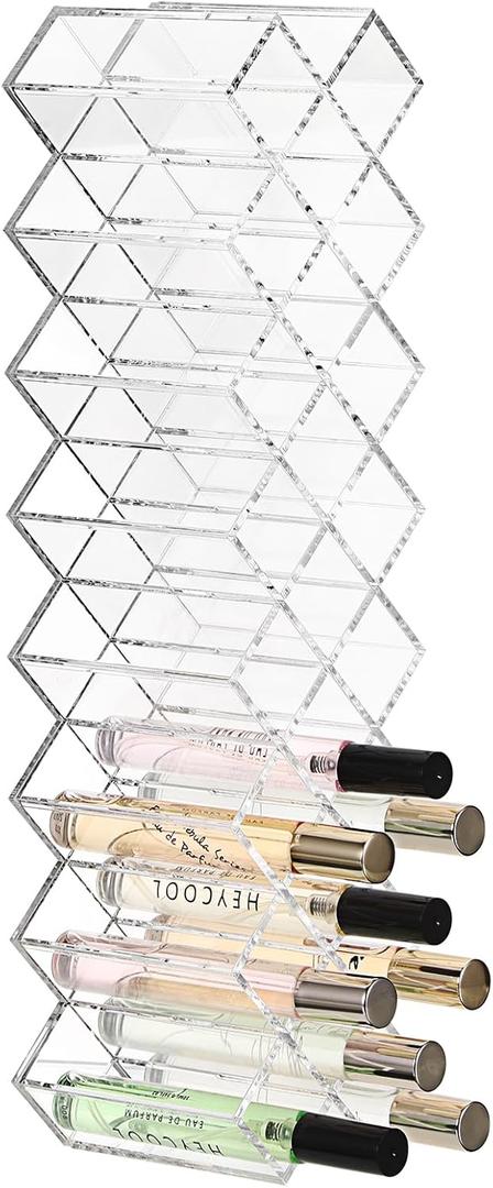 ELLDOO Rollerball Perfume Organizer, 23 Spaces Clear Acrylic Perfume Storage Holder Beauty Scent Holder, Stackable Makeup Lipgloss Lipstick Display Case Lip Gloss Storage Stand (8-Tier)