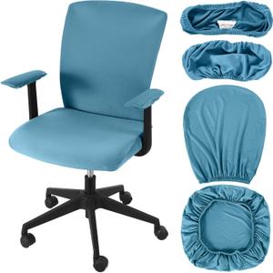 Tallew 4 Pcs Office Chair Covers Set Computer Universal Protective Stretchable Chair Seat Covers Desk Armrest Cover Pads Office Cushion Backrest for Rotating(Regular,Grayish Blue)