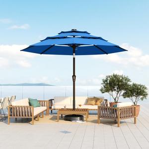 10FT Patio Umbrella 3 Tiers Outdoor Market Umbrella w/Push Button Tilt, Crank, UV and Waterproof Table Umbrella for Garden, Pool, Backyard, Deck, Lawn, Royal Blue, Standard
