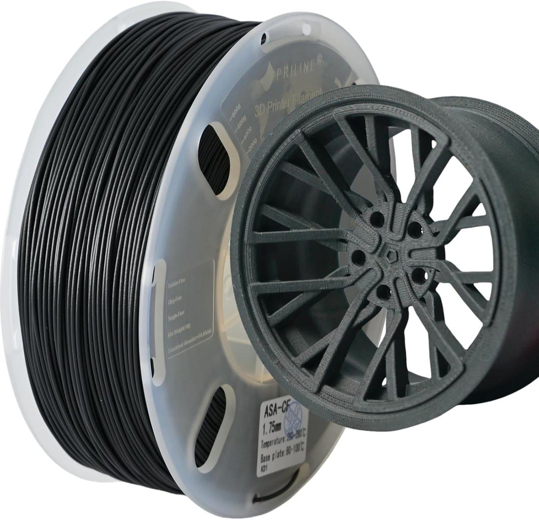 Carbon Fiber Filament, PRILINE Carbon Fiber ASA 3D Printer Filament 1.75mm, High Strength Carbon Strands Fiber 3D Printing Filament 1kg Spool, Black