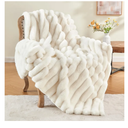 BEDELITE Faux Fur Throw Blanket for Couch, Soft and Cozy Luxurious 3D Striped Fluffy Blanket, 770GSM Thick Warm Plush Fuzzy Faux Rabbit Fur Blanket for Women Gift (Cream, 50"x 60")