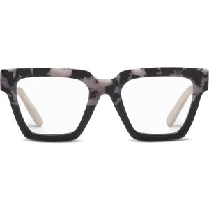 Peepers by PeeperSpecs Women's Take a Bow Square Blue Light Blocking Reading Glasses, Black Marble 2.5