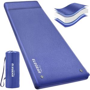 Elegear Self Inflating Sleeping Pad, 3.18'' Ultra-Thick Memory Foam Camping Pad with Pillow, 20s Fast Inflating Camping Mattress Pad, 4-Season Insulated Camp Sleeping Mat for Camping/Travel/Tent/Car (Blue)