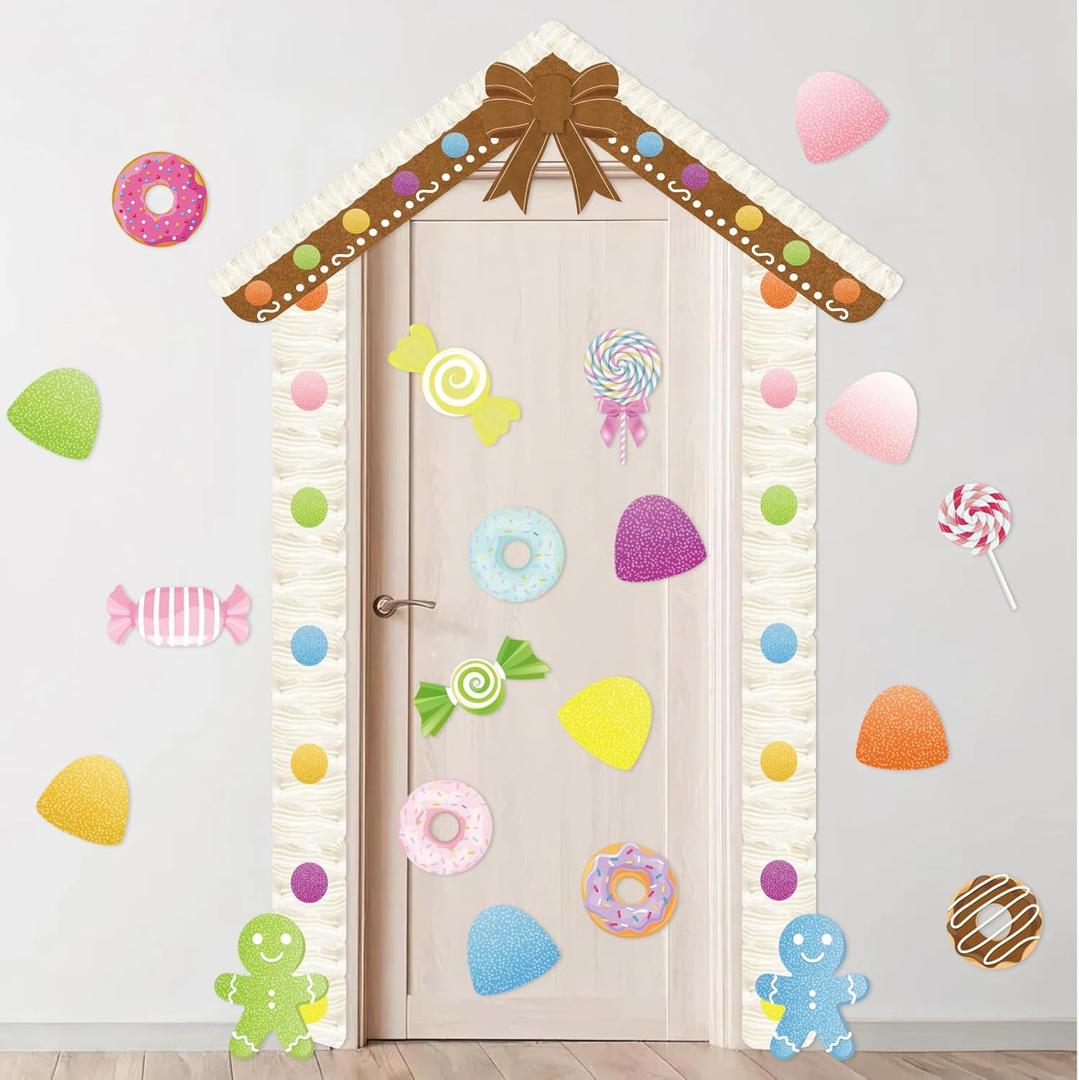 Epakh 21 Pcs Christmas Candy Gum Drop Door Decorations Large Colorful Candy Christmas Door Stickers Cover Ornament Gum Drop Banner Backdrop Porch Sign for Xmas Wall Window Stickers Decor