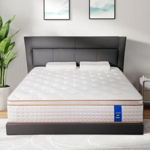 Queen Mattress, 10 Inch Hybrid Mattress in a Box, Medium Firm, Memory Foam and Individual Pocket Springs for Motion Isolation, Comfortable and Pressure Relief, White