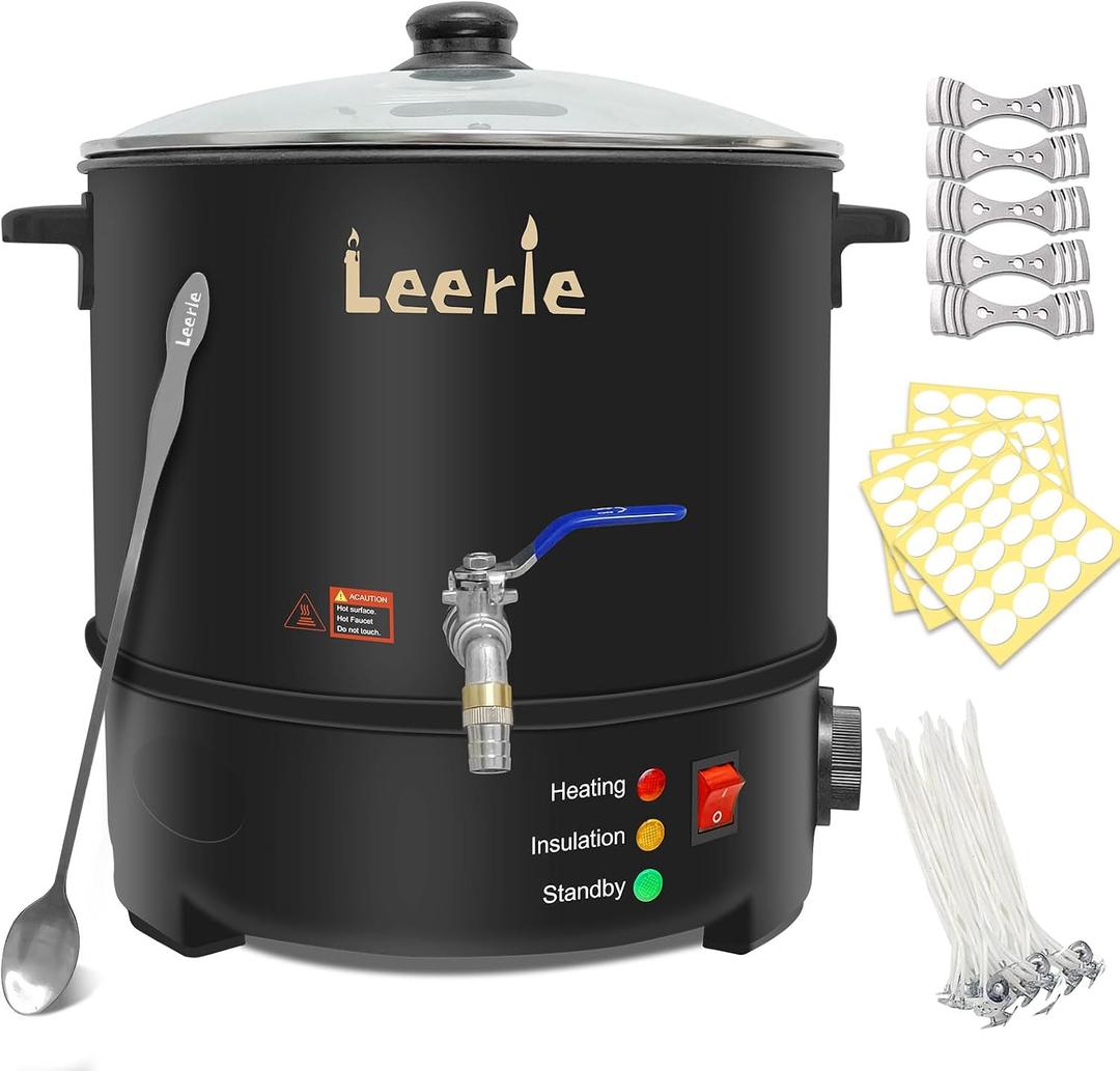 Leerie 20Lbs Commercial Wax Melter for Candle Making, L10 Extra Large Electric Wax Melting Pot Kit for Candle Making Business with Heating Core Brass Spout & Temp Control & Heat Resistant Handle, 8 ounces