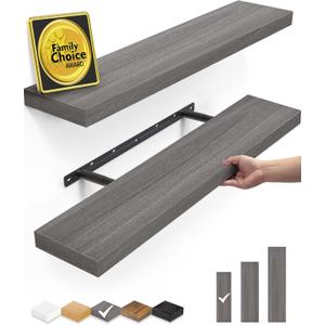 BAYKA Floating Shelves, 22.5" Wall Mounted Wood Shelves for Bathroom, Bedroom, Living Room, Kitchen, Hanging Shelf for Books/Storage/Decor (Grey,Set of 2)