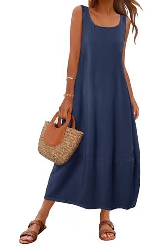 MEROKEETY Women's Casual Maxi Sundress 2025 Summer Beach Dress Scoop Neck Sleeveless Loose Tank Dress, Navy, XL MEROKEETY Women's Casual Maxi Sundress 2025 Summer Beach Dress Scoop Neck Sleeveless Loose Tank Dress, Navy, XL