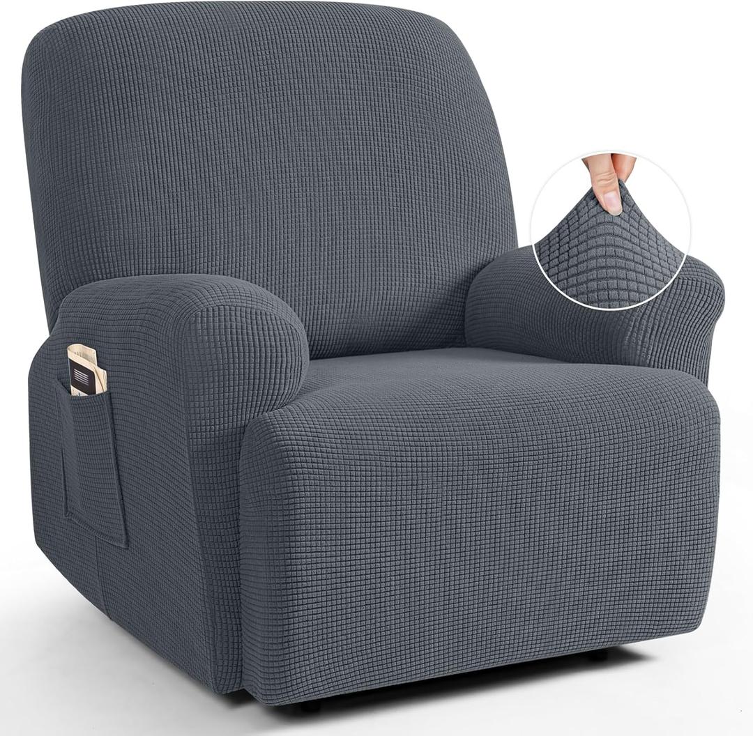 TAOCOCO Oversized Recliner Chair Covers, 1 Seater Streach Recliner Covers Soft Couch Protector Furniture Protector Covers with Elastic Chair Cover Jacquard Pattern (Grey)