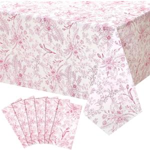 Ganeen 12 Pcs Pink Floral Plastic Tablecloth Floral Rectangle Tablecloths Vintage Flower Disposable Pink Flower Waterproof Table Covers for Birthday Wedding Home Decor Party Favors