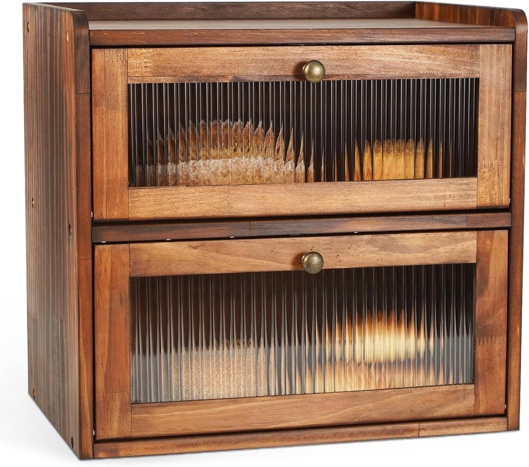 Ciilee Baby Bread Box for Kitchen Countertop Wooden Double Layer Storage Container Bread Bin Large Capacity Vintage Bread Keeper Farmhouse Breadbox Pantry Organizer Versatile Food Cabinet(Brown)