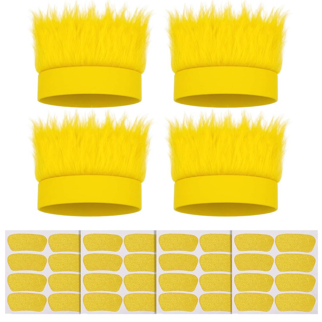 JATEBI 4 Pack Hairy Headband Crazy Hair Wigs with Stickers,Troll Hair Costume Accessories for Adults and Teens, Party Supplies Yellow