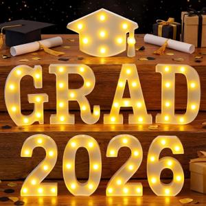 Aurelema 9 Pcs 2026 Graduation Party Decorations Grad 2026 Lights up Sign with Grad Cap Light for Kindergarten Preschool High School College Graduation