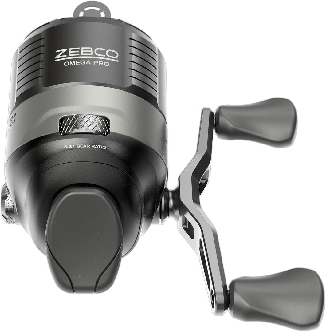Zebco Omega Pro Spincast Fishing Reel, Dual Ceramic Pick-up Pins, Solid-Brass Pinion Gear, GlideLine ll Line Retrieval System, Pre-Spooled, Black (30)