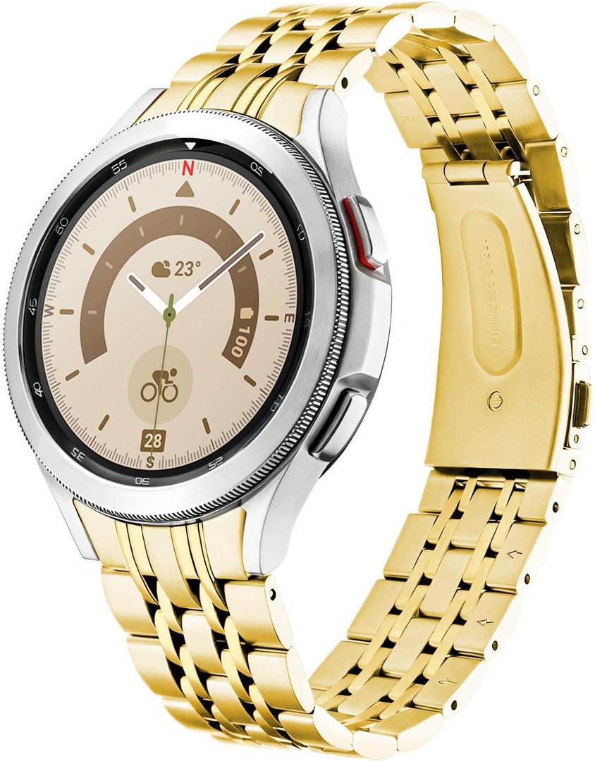 No Gap Band Compatible with Samsung Galaxy Watch 7/FE/6/5/4 Pro Classic 43mm 47mm 45mm 40mm 44mm 42mm 46mm, No Gap Stainless Steel Replacement Band Men Large Small (Gold)