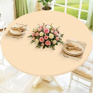 Moosfor Round Spandex Tablecloth, Elastic Fitted Waterproof Tablecloths for 36"-44" Tables, Stretch Washable Picnic Table Cover for Camping, Dining, Indoor and Outdoor,Ivory