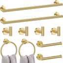 Lairuier Brushed Gold Bathroom Hardware Set, 10-Piece Towel Bar Set SUS304 Stainless Steel Bathroom Hardware Accessories Set Round Towel Holder Set Wall Mounted