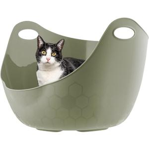 IRIS USA Cat Litter Box with High Walls and Handles, Made with Flexible Plastic, Sage Green
