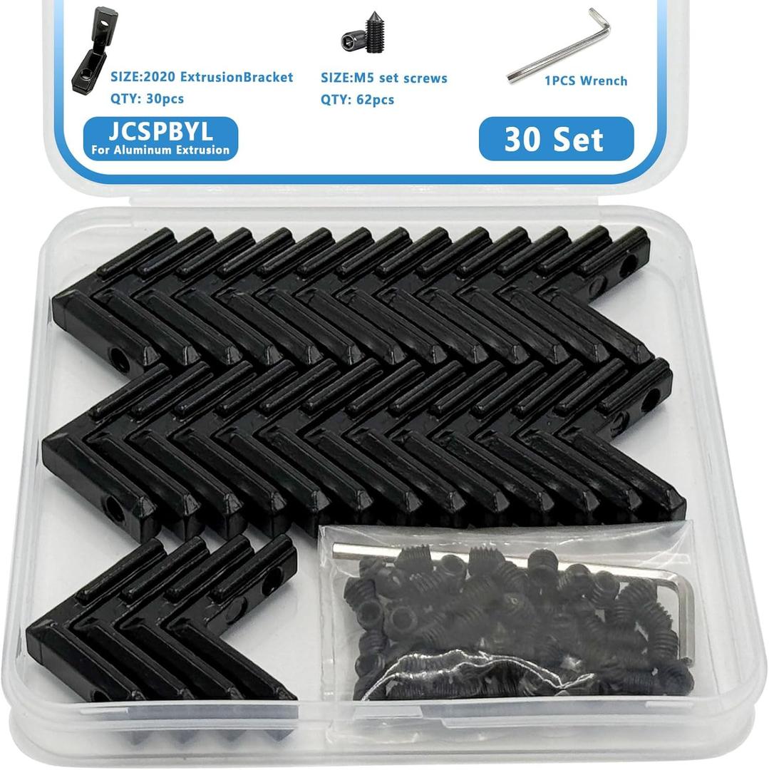 30Sets 2020 Aluminum Extrusion Hardware Connectors with Screws&Wrench, 30Pcs Black 2020 Corner Bracket with 62Pcs T Nuts for 8020 2040 2020 T Slot Extruded Aluminum Rail