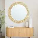 Round Mirror 24 Inch Braided Knot Bohemian Farmhouse Decorative Mirror for Wall Decor Hanging Mirror