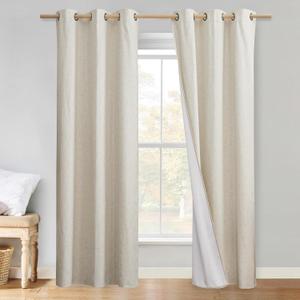 Twodrapes 100% Blackout Natural Linen Curtains 90" Length with Thermal Insulated Liners for Bedroom, Farmhouse Style Room Cooling Small Window Draperies for Dining Room (2 Panels, 52" W)