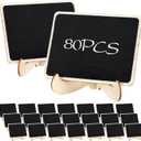 80Pcs Mini Chalkboard Signs for Food, 4" x 3" Wooden Chalkboard Labels, Small Chalkboard Signs with Stand, Reusable Tabletop Chalkboard Sign for Party Buffet Table, Weddings Decorations