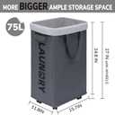 Goodpick Laundry Basket with Wheels, Laundry Hamper with Removable Wash Bag, Clothes Hamper, Rolling Laundry Basket, Dorm Room Essentials, 75L, Grey