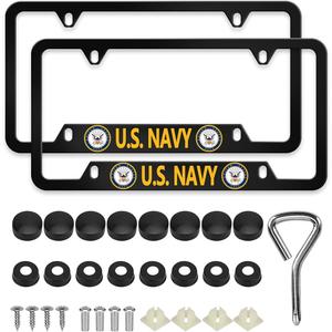 2 Pcs New Aluminum Thin Top for U.S. Navy License Plate Frame,4-Hole Narrow Top Matte Black for USN Car Licenses Plate Covers Holders Frames for Plates with Screw Caps