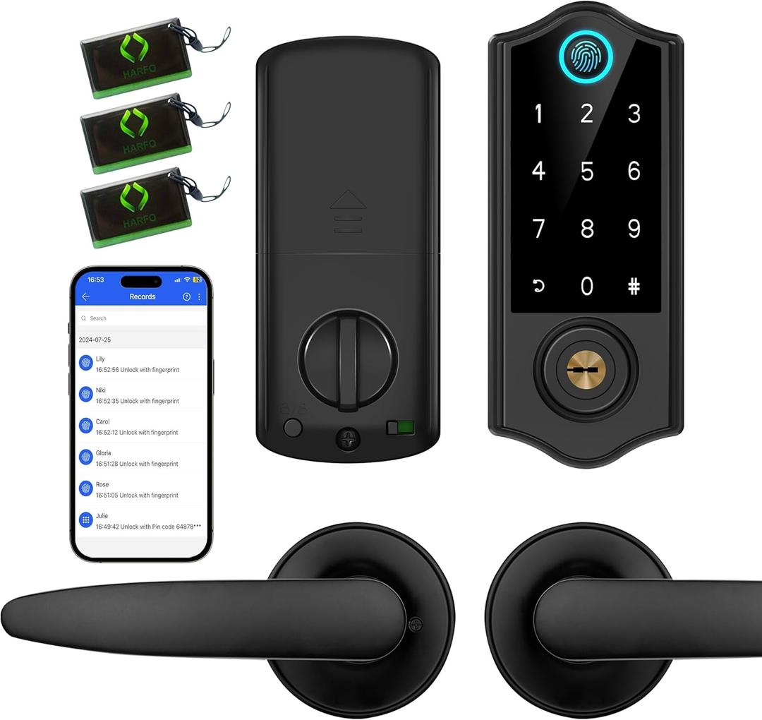 Smart Fingerprint Door Lock, Keyless Entry Deadbolt, Full App Control Biometric Lock, Electronic Digital Touchscreen Keypad, Auto Lock, Easy Install, Black