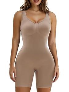 SHAPERX Women's Shaping Mid-Thigh Bodysuit Tummy Control Shapewear Seamless Full Body Shaper, SZ5310-S/M