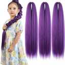 CISINPO 24 Inch Dark Purple Braiding Hair, 3 Packs Pre Stretched Synthetic Extensions Smooth Yaki Braiding Hair for Long Twists and Box Braids (3 Packs, 210g), Pack of 2