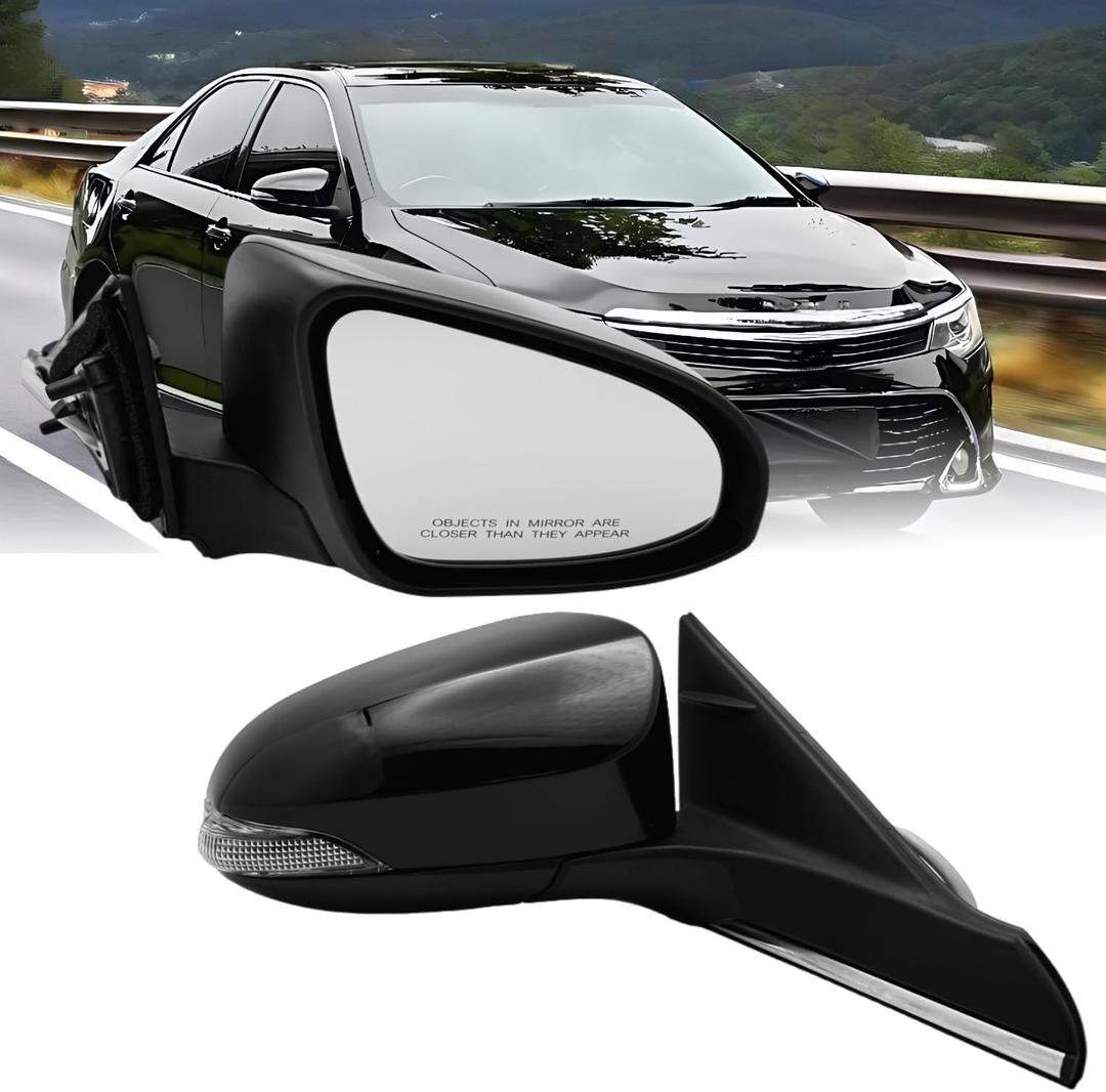 Right Passenger Side Mirror Compatible with Toyota Camry 2015 2016 2017 With Power-Adjustable, Turn Signal Light, Non-Heated OE TO1321320 (Right Hand Assembly) (Black)