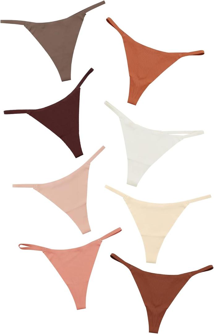 DEANGELMON Seamless G-string Thongs for Women - No Show Thong Underwear Low Rise Stretch Panties Workout Pack (Medium, Coffee - 8 Pack)