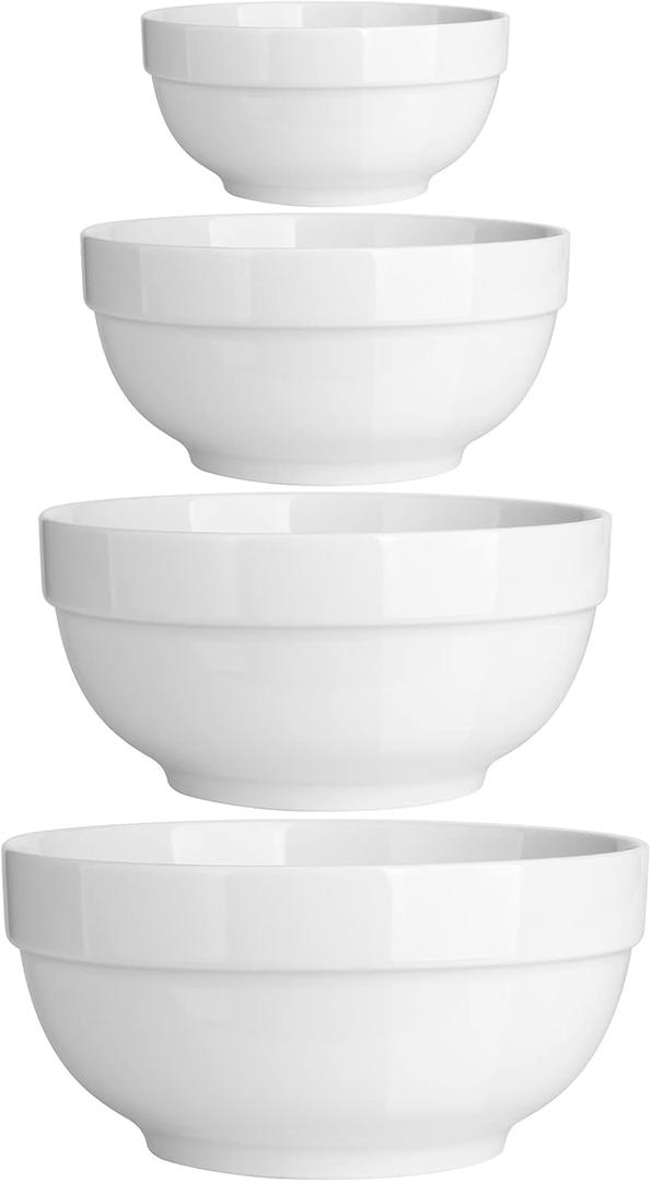 DOWAN Serving Bowls, 64/42/22/12 Oz Serving Dishes for Entertaining, Soft White Porcelain Nesting Bowls Set, Microwave & Dishwasher Safe, Versatile Prep Bowls for Fruit Salad Pasta Dessert Cereal (4.5''/6''/7''/8'')