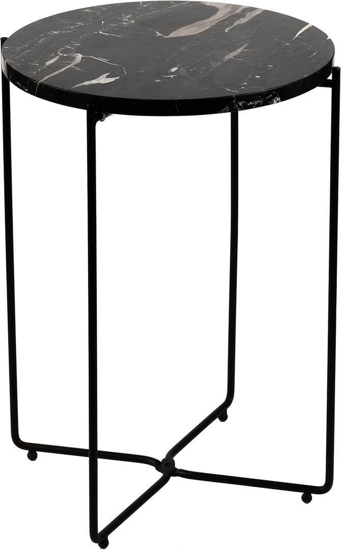 Real Natural Marble Top Metal Round Side End Table, Modern Lightweiht Bedside Small Coffee Table for Living Room Bedroom Small Space Black Real Natural Marble Top Metal Round Side End Table, Modern Lightweiht Bedside Small Coffee Table for Living Room Bedroom Small Space Black