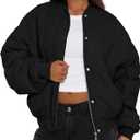 PRETTYGARDEN Women's Quilted Bomber Jacket Fall Fashion 2026 Lightweight Cropped Zip up Outerwear Winter Puffer Coats Pockets (Medium, Black)